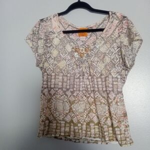 Ruby Rd. Geometric Beige  Blouse